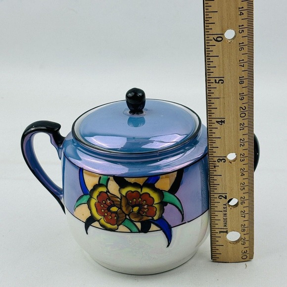 Vintage Noritake Floral Sugar Bowl Blue Lusterware Handpainted Morimura M Japan - Picture 8 of 9